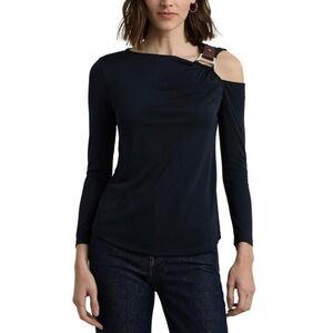 Lauren Ralph Lauren Buckle-Trim Navy Cutout Top